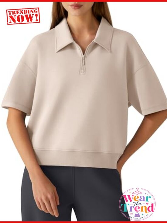 Tops - Women's Modal Polo Shirt Short Sleeve 1/4 Zip Business Casual Top